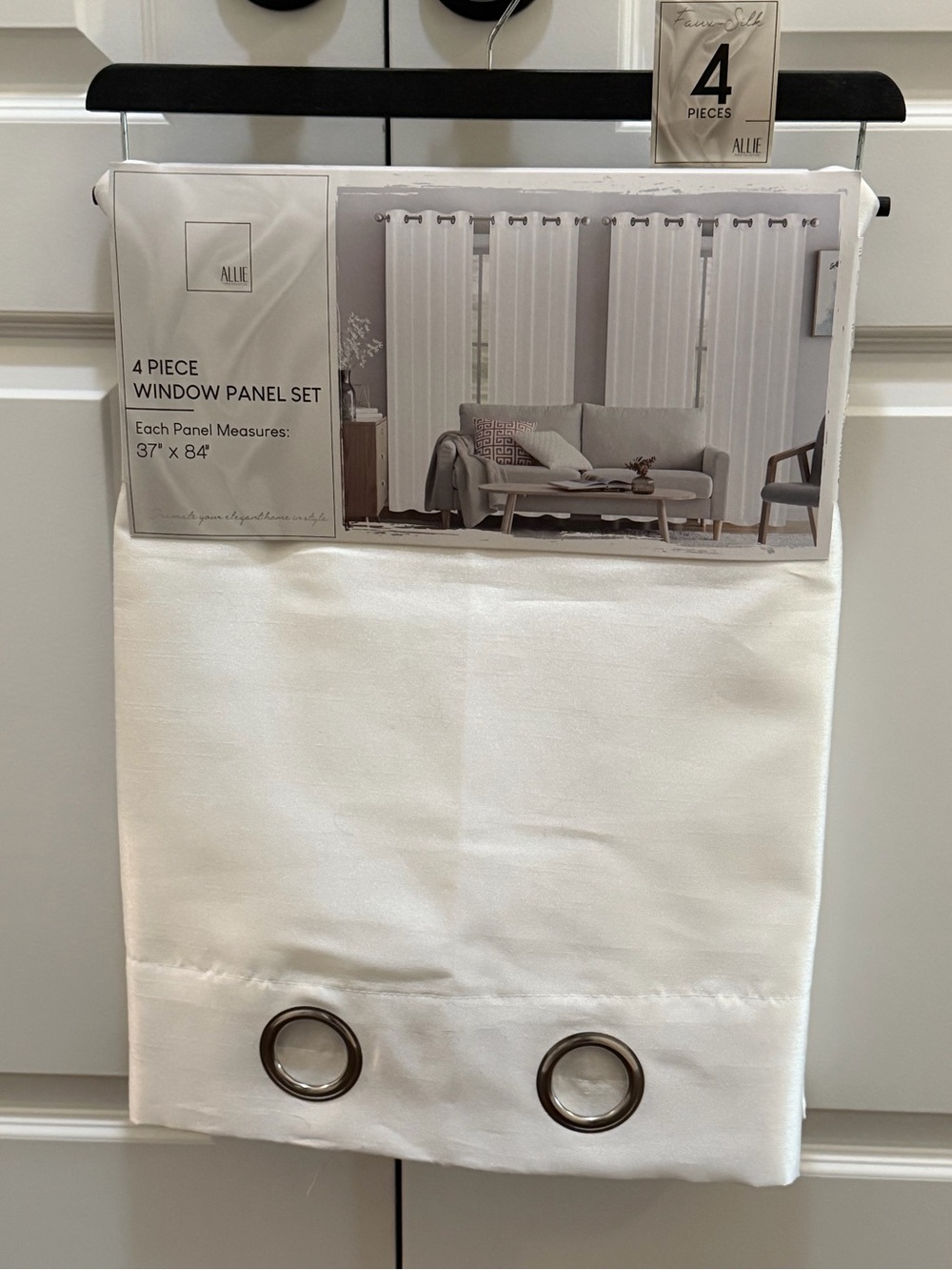 Allie 4 Panel White Faux Silk Curtains 37”x84” NWT